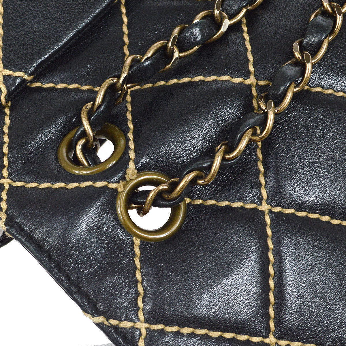 CHANEL 2000-2001 Gunmetal Hardware Wild Stitch Straight Flap Large