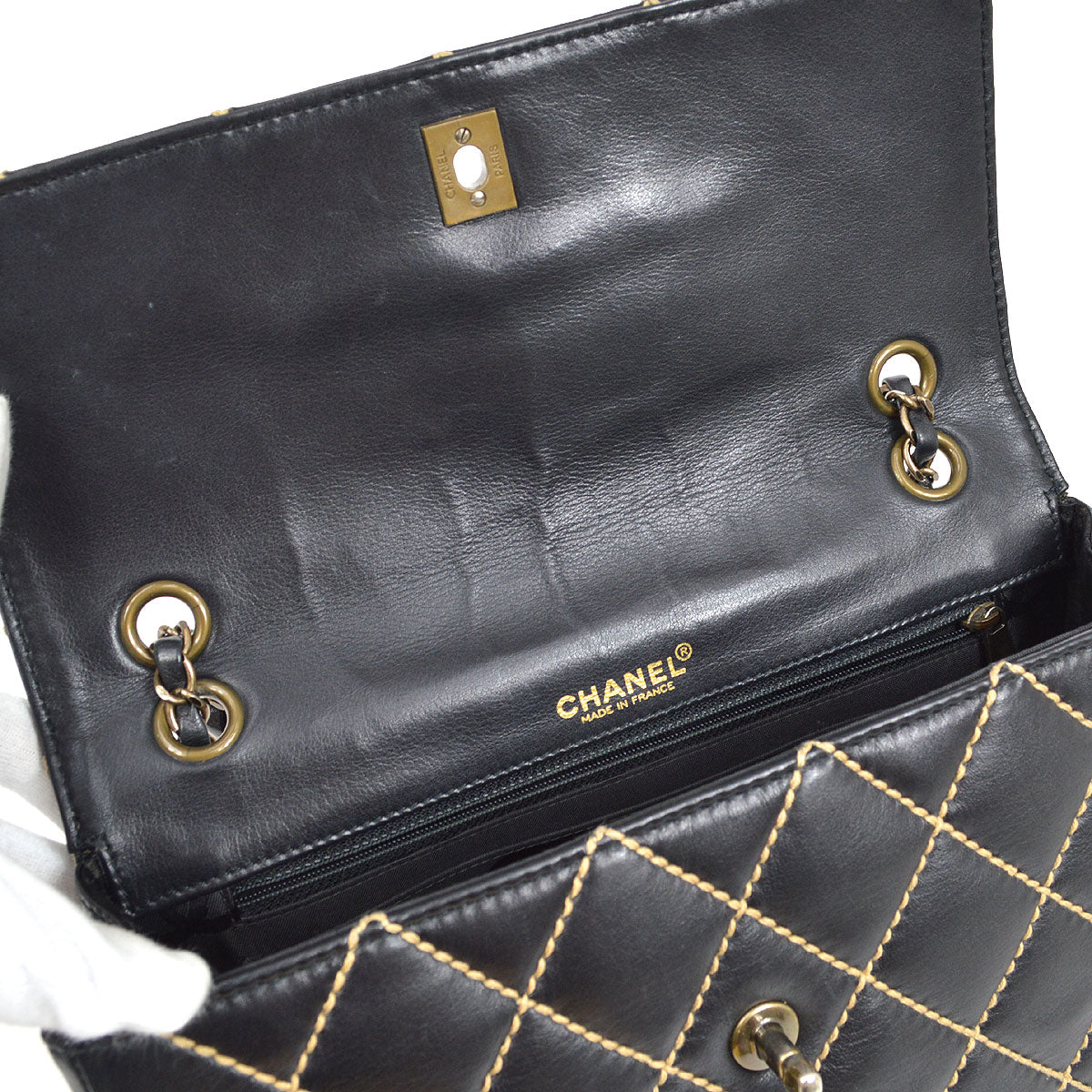 CHANEL 2000-2001 Gunmetal Hardware Wild Stitch Straight Flap Large