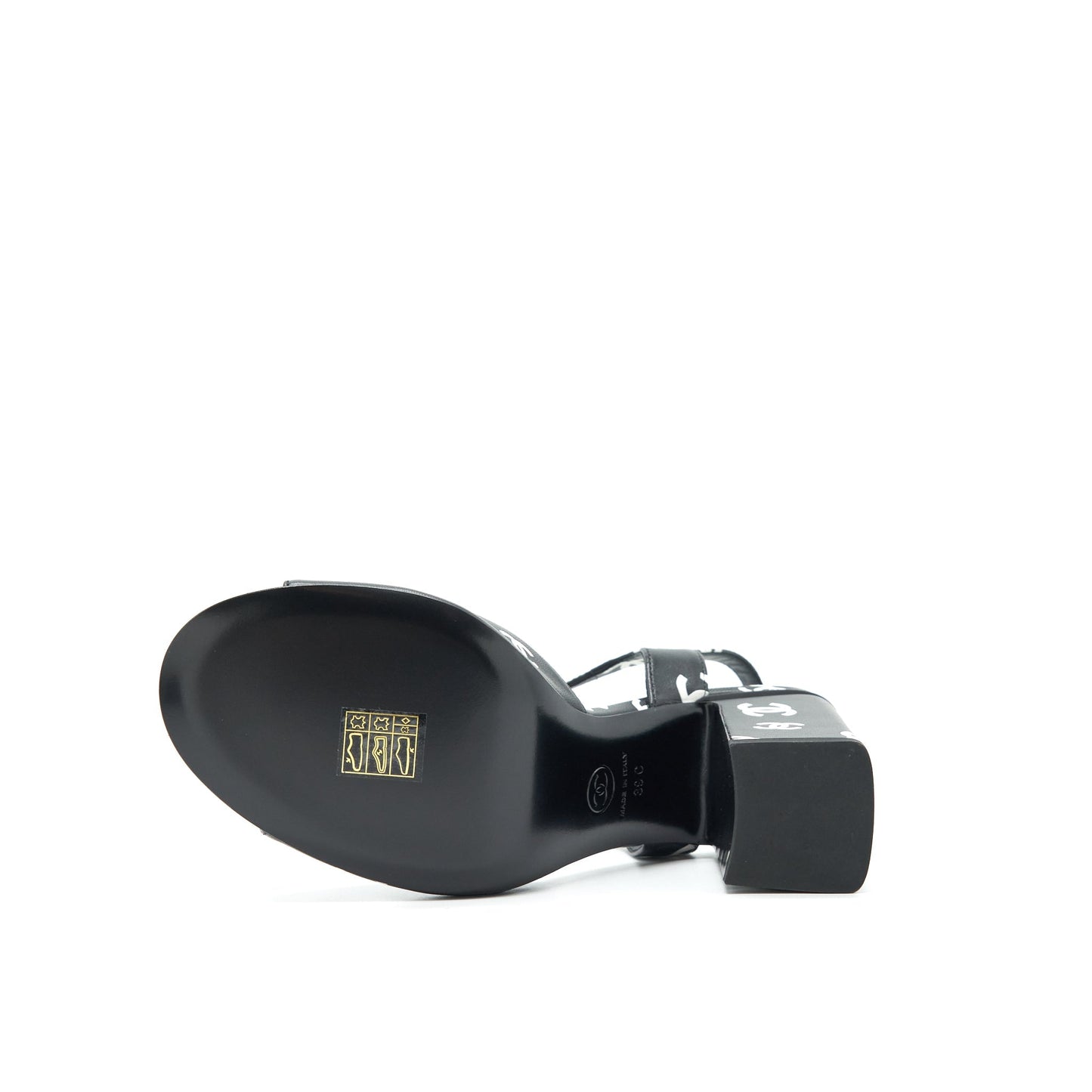Chanel Size 39 22S Printed Lambskin Sandals Black/White