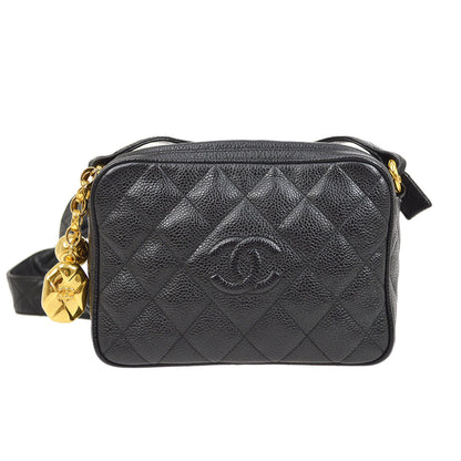 CHANEL 1991-1994 Black Caviar Diamond Camera Bag Mini