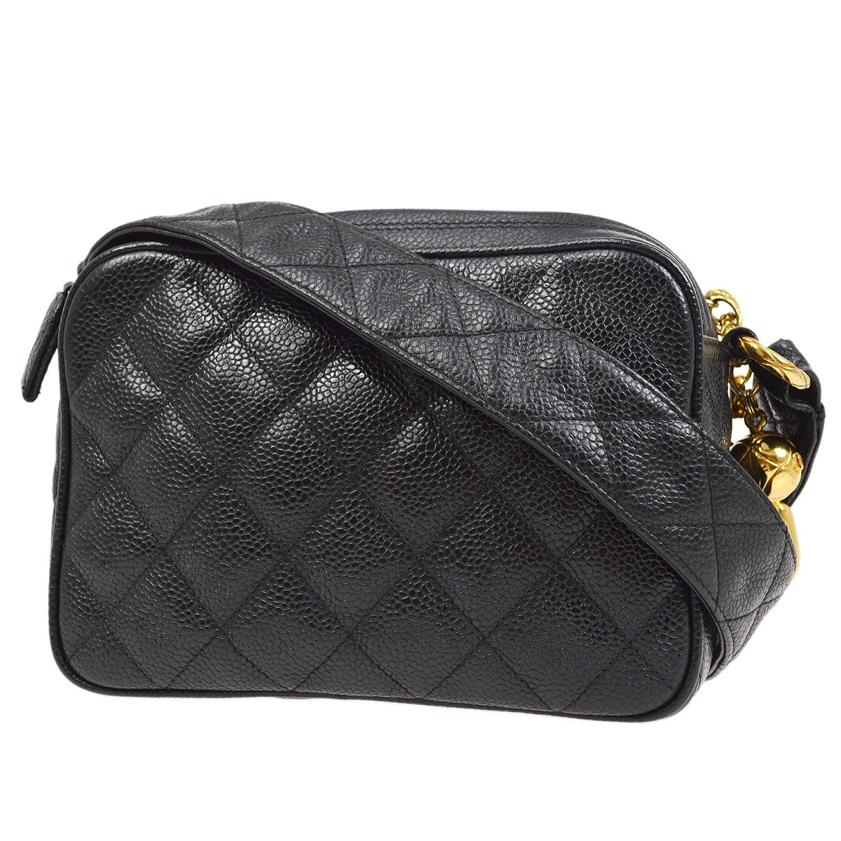 CHANEL 1991-1994 Black Caviar Diamond Camera Bag Mini