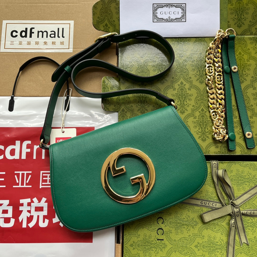 Gucci BLONDIE SHOULDER BAG 28 IN CASTLETON GREEN LAMBSKIN GOLD HARDWARE