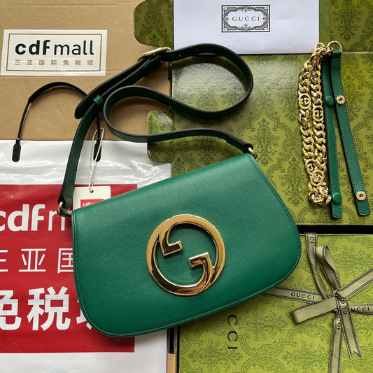 Gucci BLONDIE SHOULDER BAG 28 IN CASTLETON GREEN LAMBSKIN GOLD HARDWARE