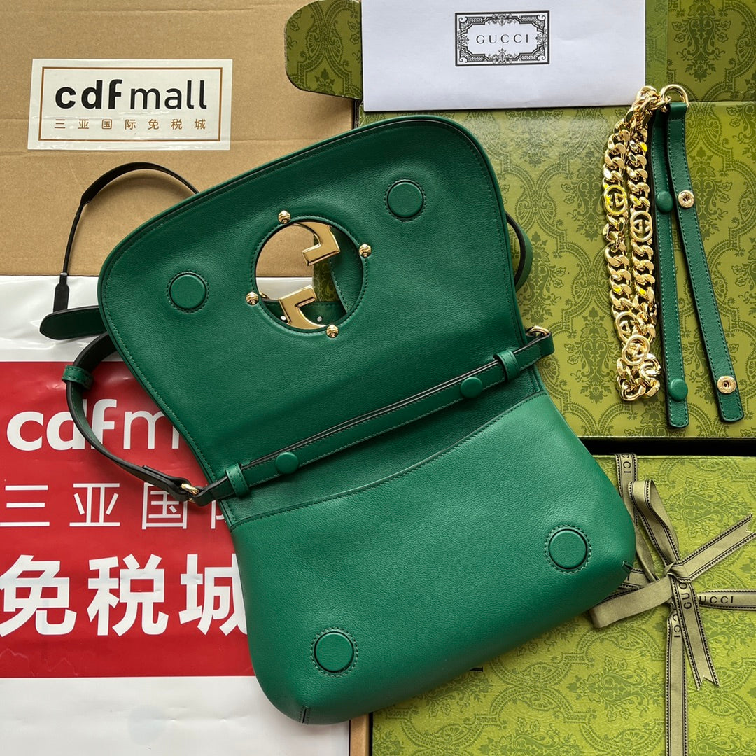 Gucci BLONDIE SHOULDER BAG 28 IN CASTLETON GREEN LAMBSKIN GOLD HARDWARE
