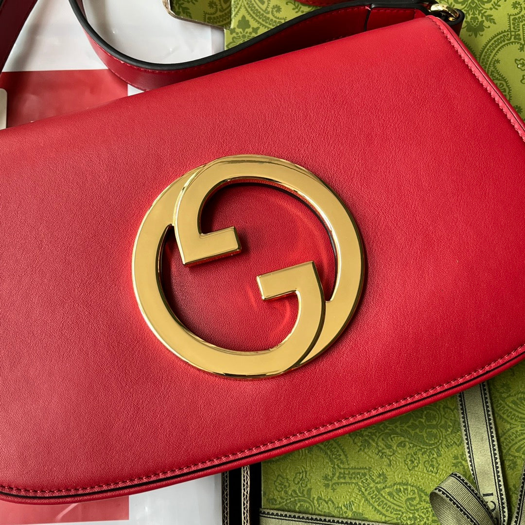 Gucci BLONDIE SHOULDER BAG 28 IN RED LAMBSKIN GOLD HARDWARE