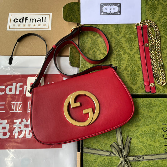 Gucci BLONDIE SHOULDER BAG 28 IN RED LAMBSKIN GOLD HARDWARE