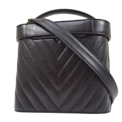 CHANEL 1996-1997 Black Caviar Chevron Vanity Handbag