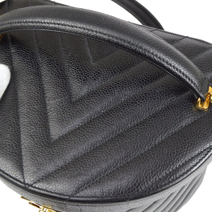 CHANEL 1996-1997 Black Caviar Chevron Vanity Handbag