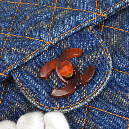 CHANEL 1996-1997 Denim Faux Tortoiseshell Chain Classic Flap Jumbo