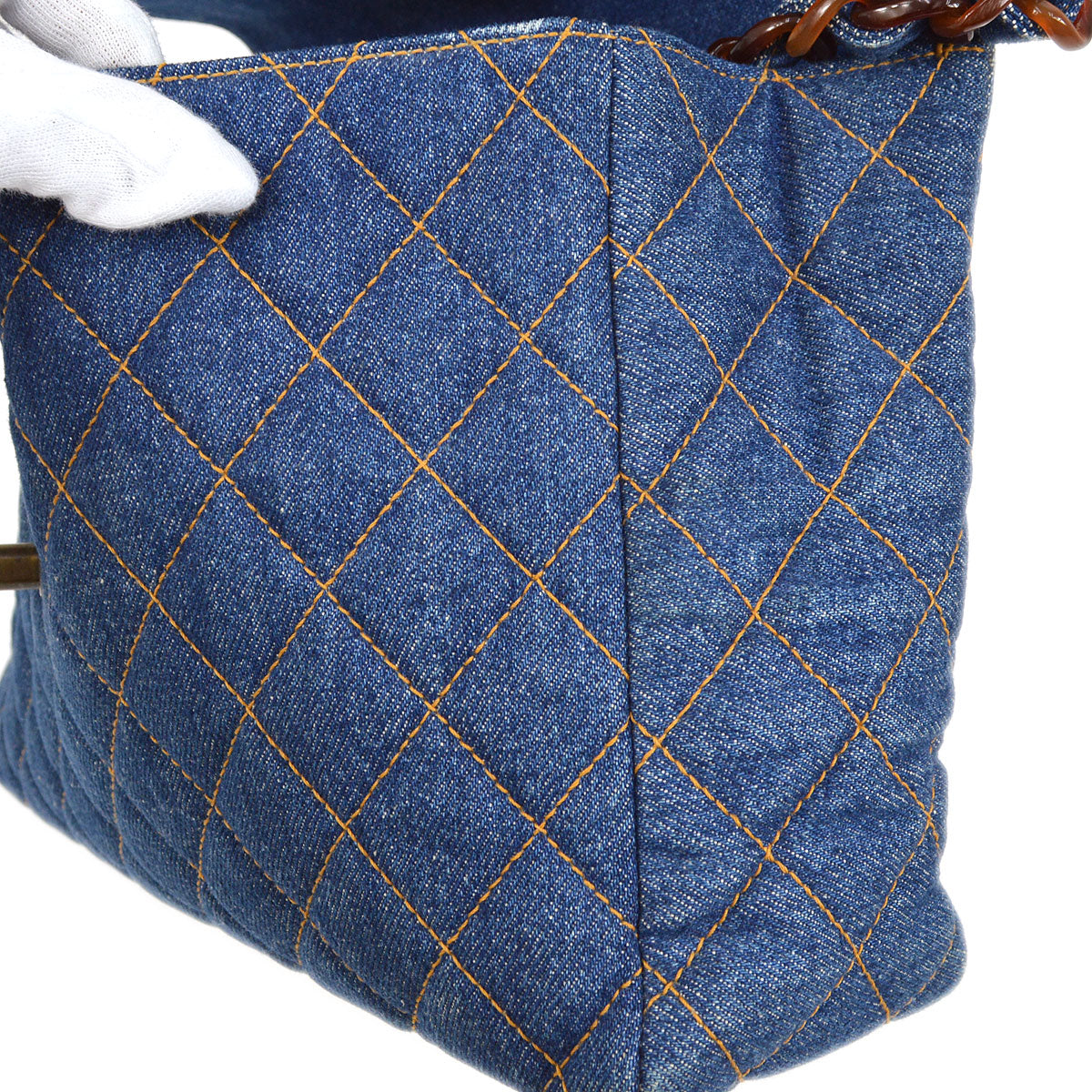 CHANEL 1996-1997 Denim Faux Tortoiseshell Chain Classic Flap Jumbo