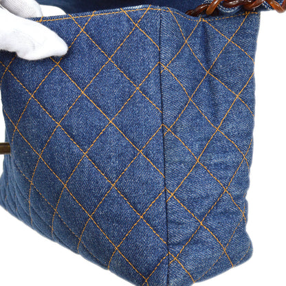 CHANEL 1996-1997 Denim Faux Tortoiseshell Chain Classic Flap Jumbo