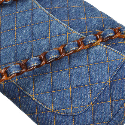 CHANEL 1996-1997 Denim Faux Tortoiseshell Chain Classic Flap Jumbo
