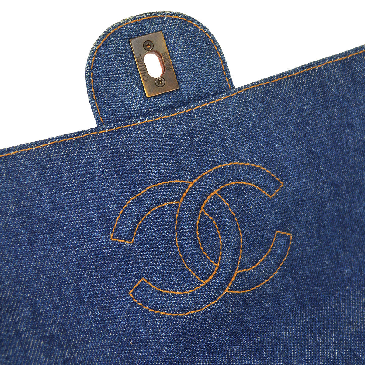 CHANEL 1996-1997 Denim Faux Tortoiseshell Chain Classic Flap Jumbo