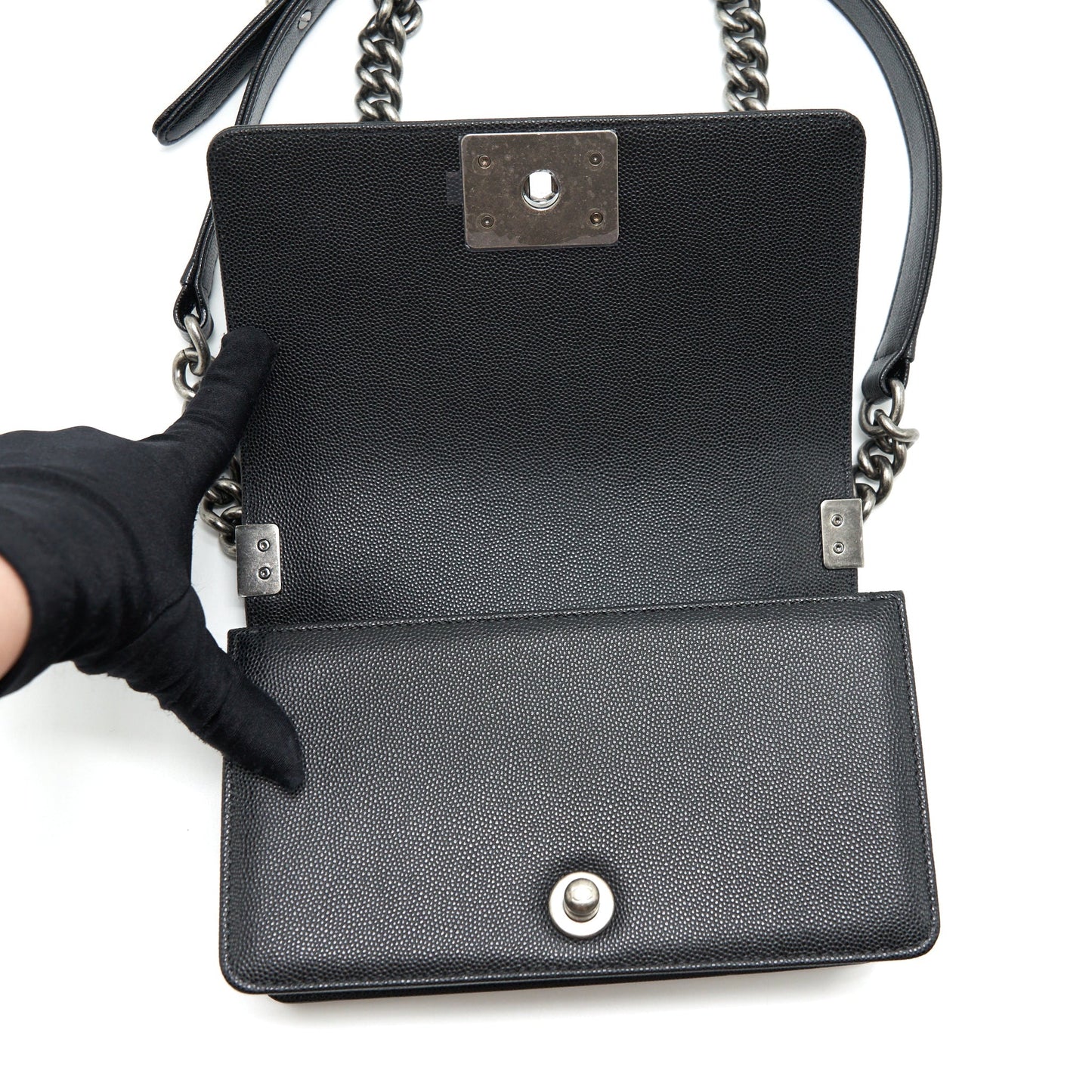 Chanel Small Boy Bag Caviar Black Ruthenium Sliver Hardware (Microchip)