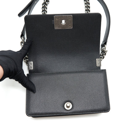 Chanel Small Boy Bag Caviar Black Ruthenium Sliver Hardware (Microchip)