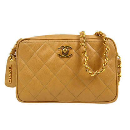 CHANEL 1994-1996 Pocket Camera Bag Mini Beige Caviar