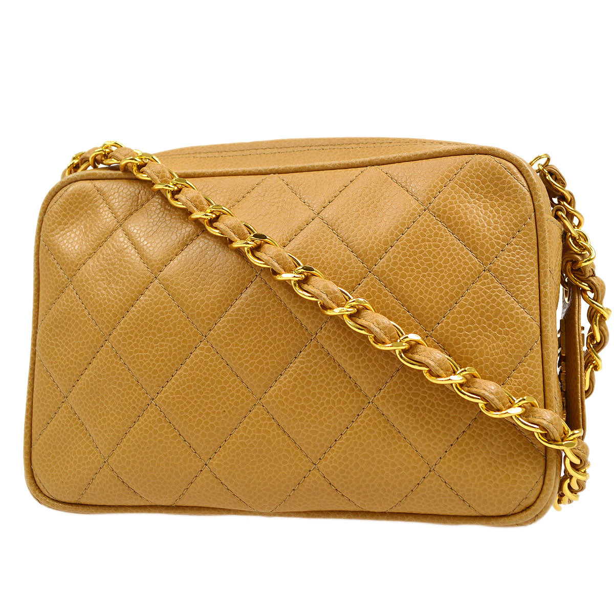 CHANEL 1994-1996 Pocket Camera Bag Mini Beige Caviar