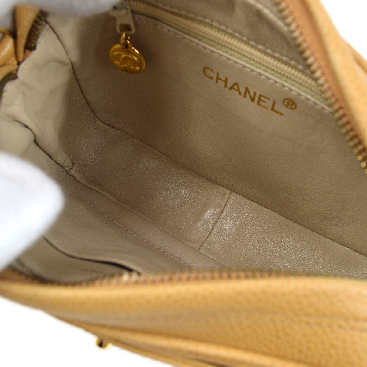 CHANEL 1994-1996 Pocket Camera Bag Mini Beige Caviar