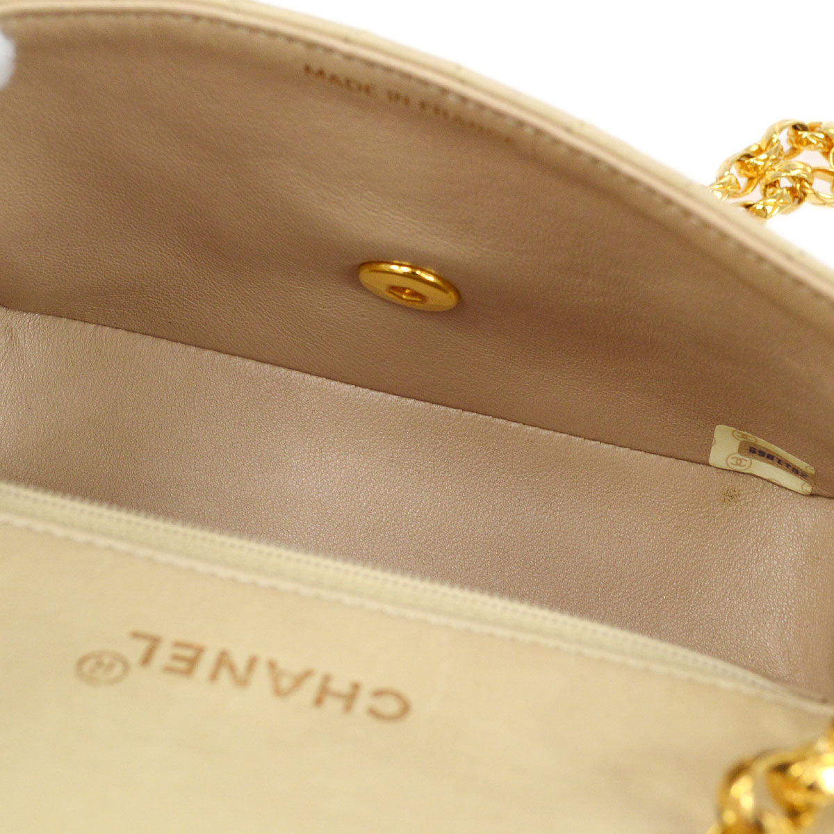 CHANEL 1991-1994 Beige Lambskin Border Flap Mini