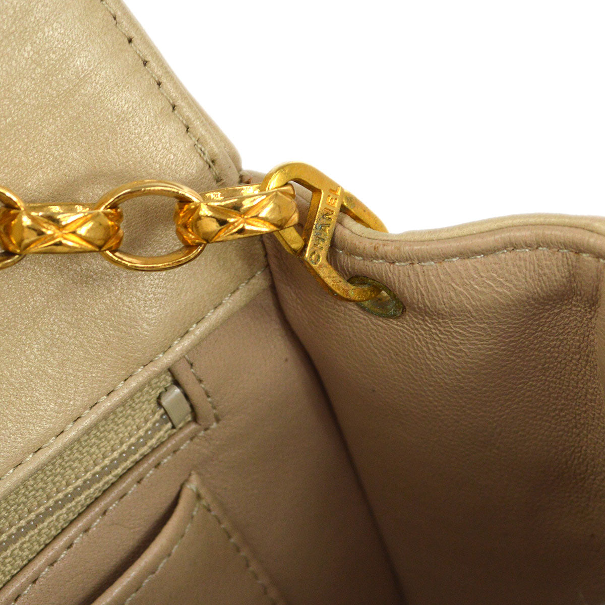 CHANEL 1991-1994 Beige Lambskin Border Flap Mini