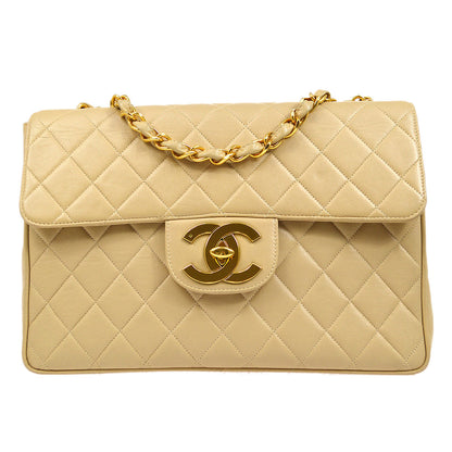 CHANEL 1994-1996 Beige Lambskin Classic Flap Jumbo
