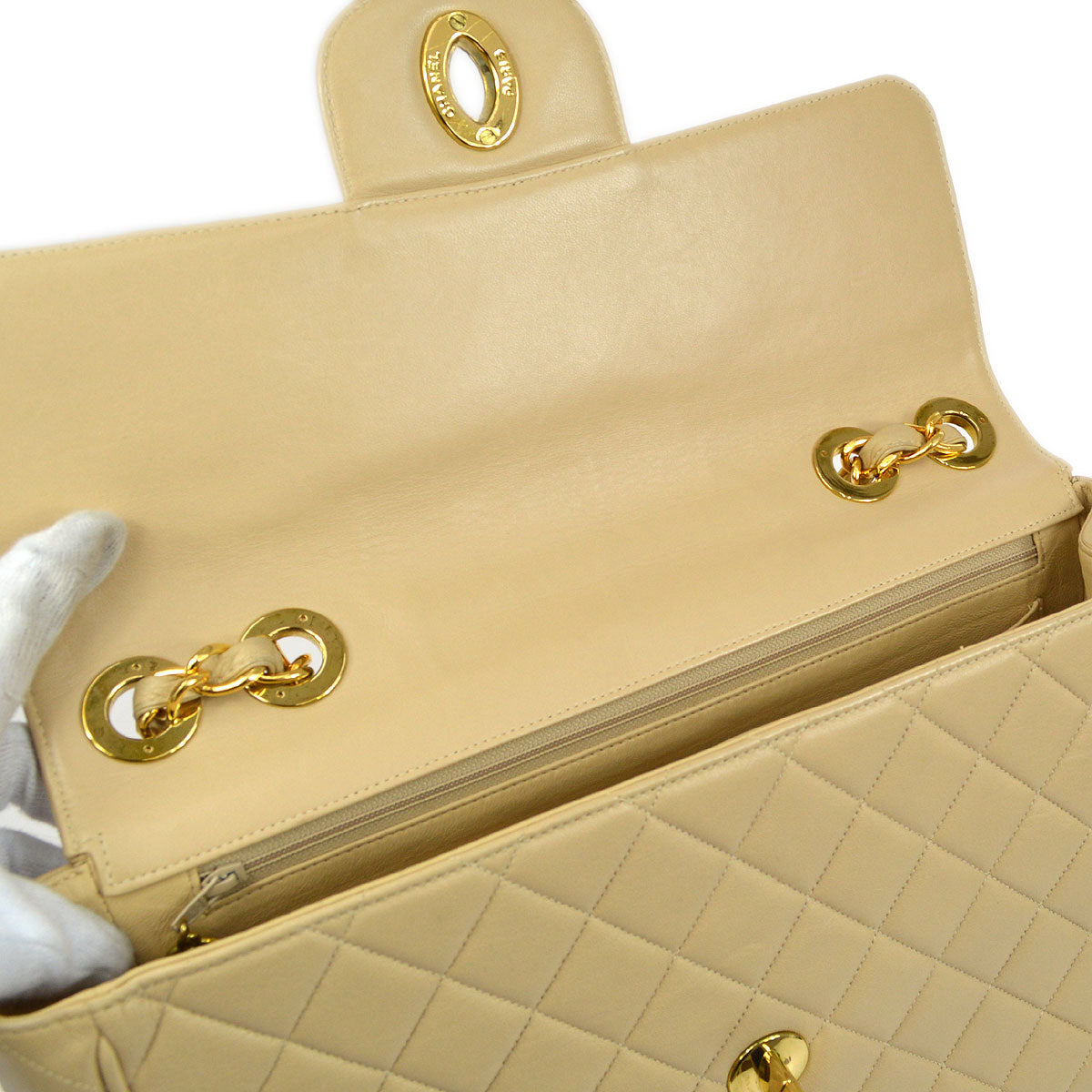 CHANEL 1994-1996 Beige Lambskin Classic Flap Jumbo