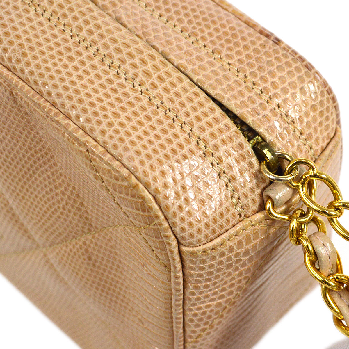 CHANEL * 1986-1988 Beige Lizard Diamond Camera Bag Mini