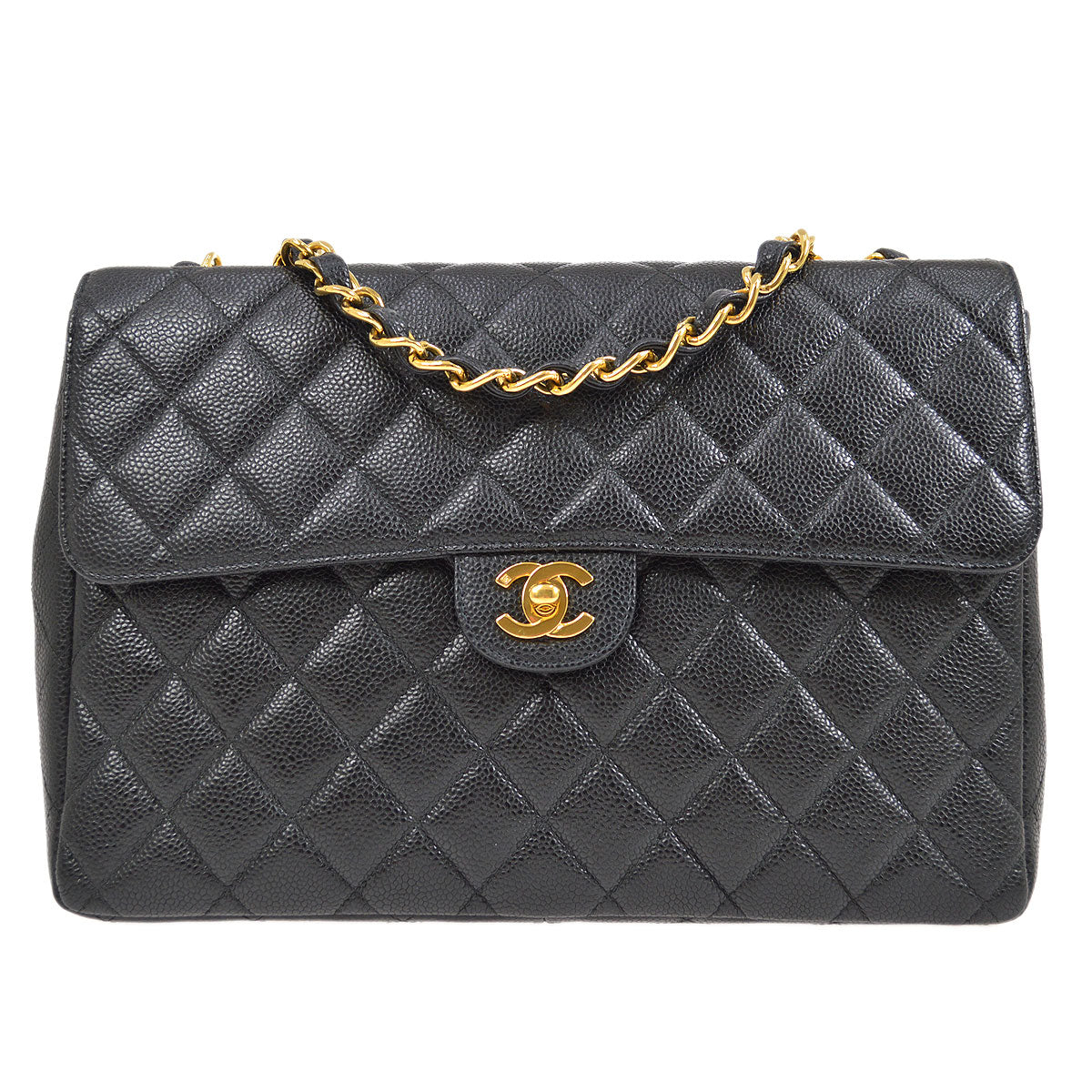 CHANEL 2000-2001 Classic Flap Jumbo Black Caviar