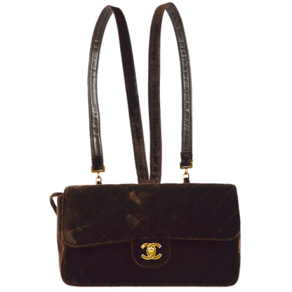 CHANEL 1994-1996 Brown Velvet Classic Flap Backpack Medium