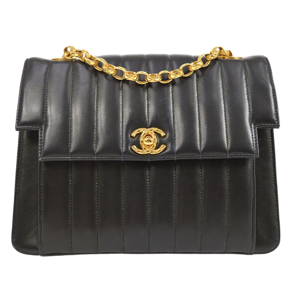 CHANEL 1991-1994 Black Lambskin Vertical Flap Bag Small