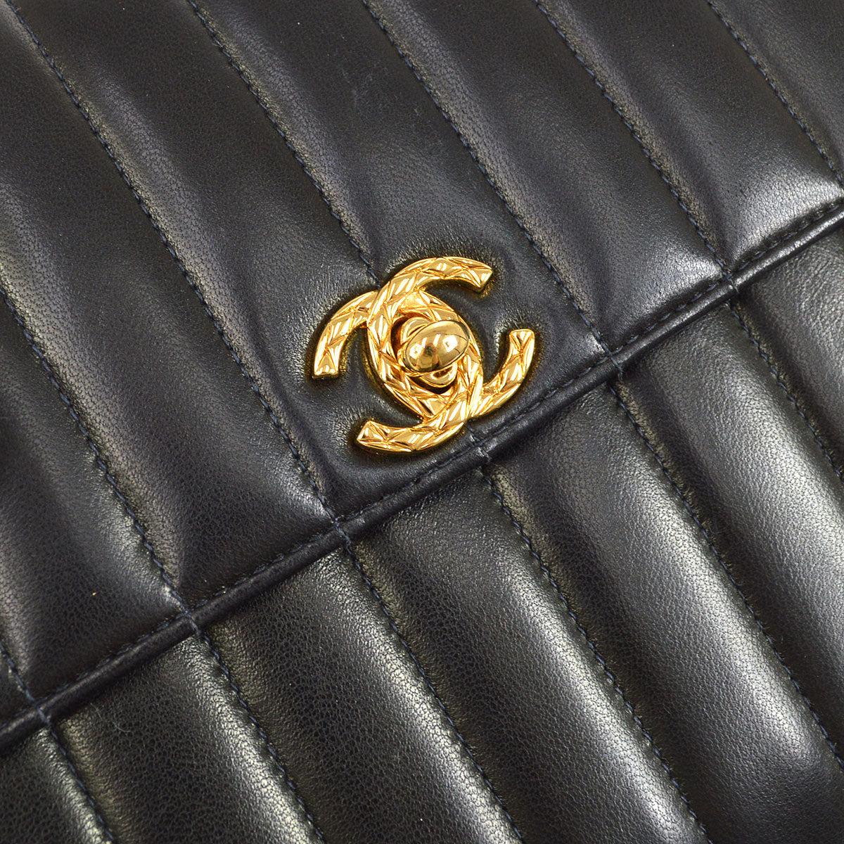 CHANEL 1991-1994 Black Lambskin Vertical Flap Bag Small