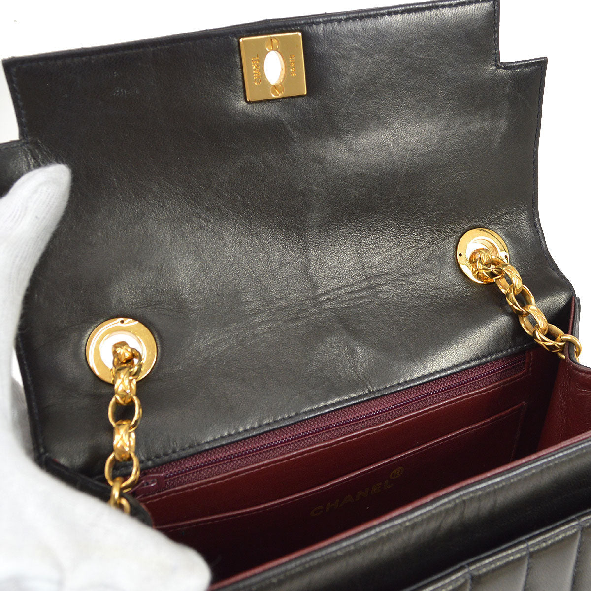 CHANEL 1991-1994 Black Lambskin Vertical Flap Bag Small