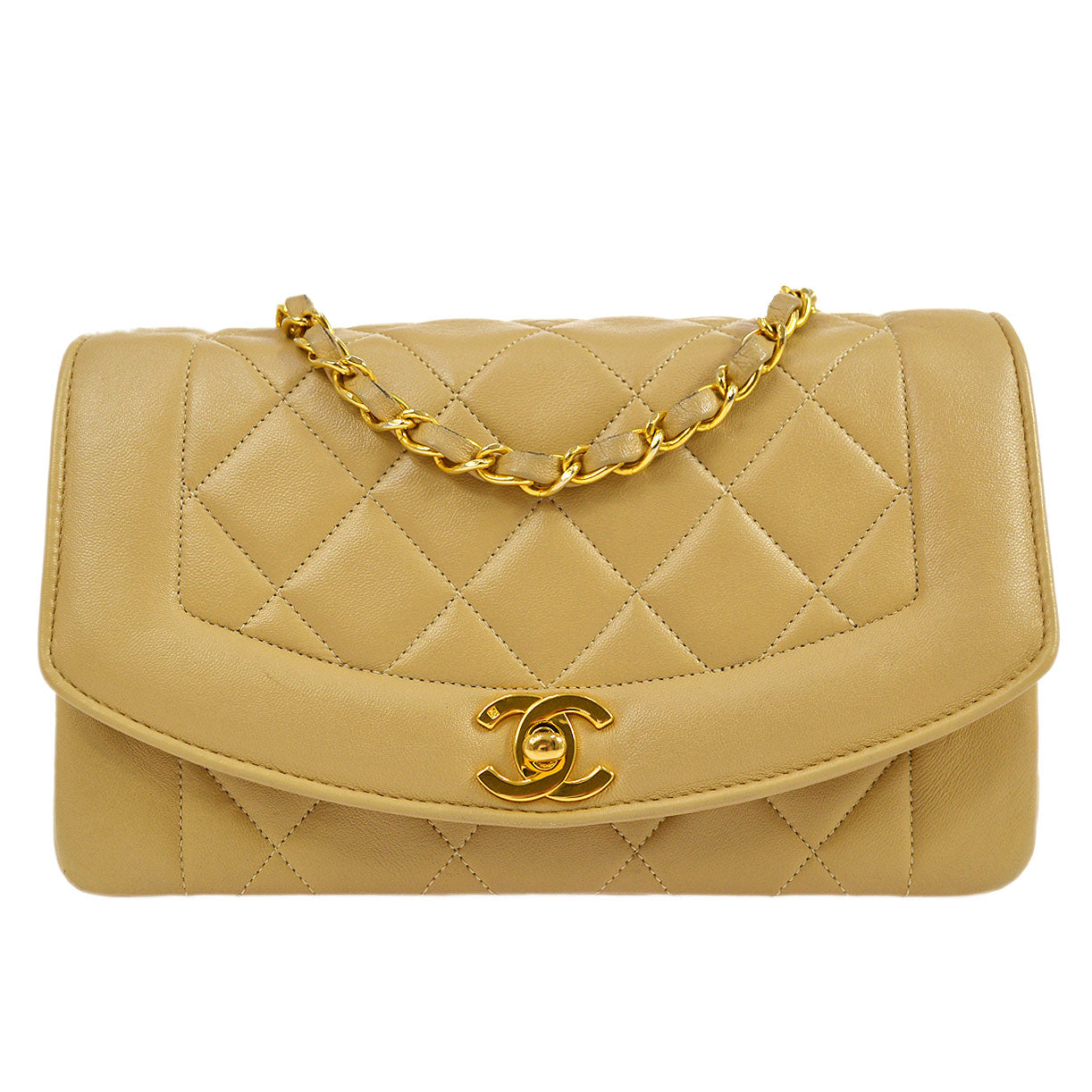 CHANEL 1989-1991 Beige Lambskin Diana Flap Small