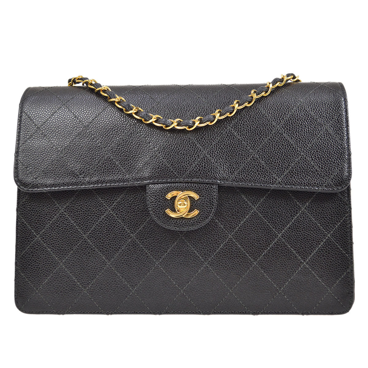 CHANEL 1998 Classic Flap Sellier Jumbo Black Caviar
