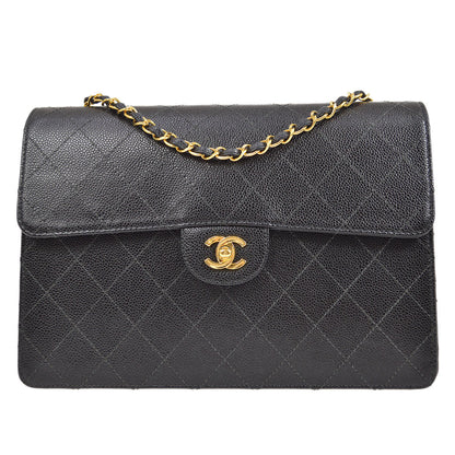 CHANEL 1998 Classic Flap Sellier Jumbo Black Caviar