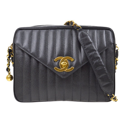 CHANEL 1994-1996 Vertical Letter Flap Jumbo Black Caviar