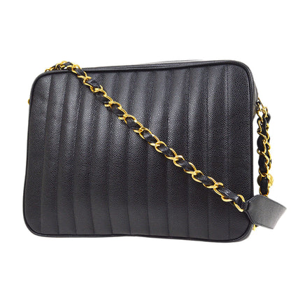 CHANEL 1994-1996 Vertical Letter Flap Jumbo Black Caviar