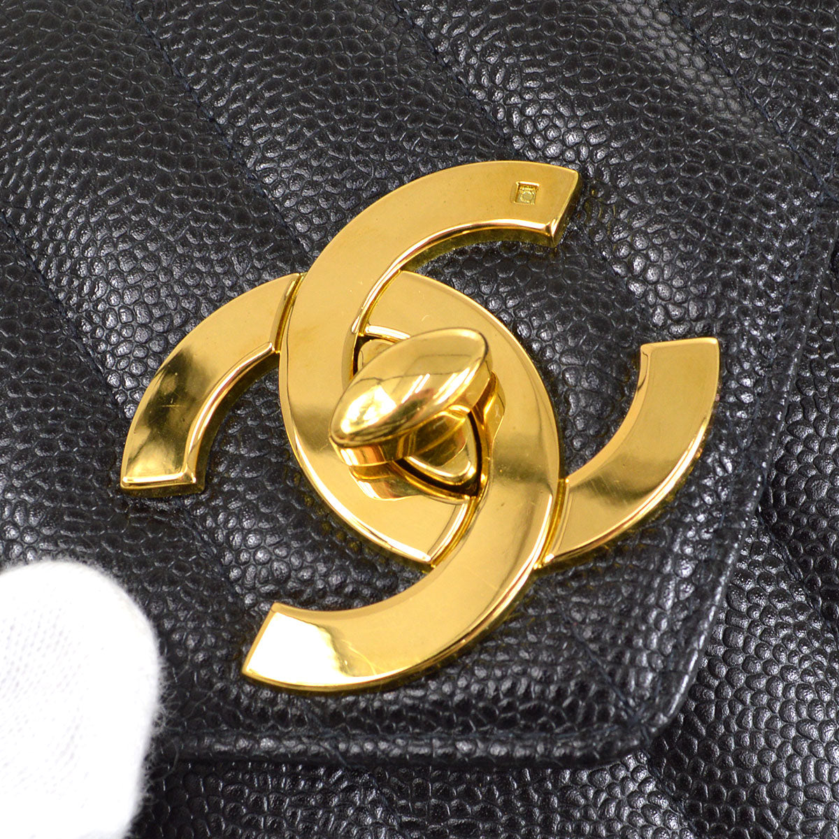 CHANEL 1994-1996 Vertical Letter Flap Jumbo Black Caviar