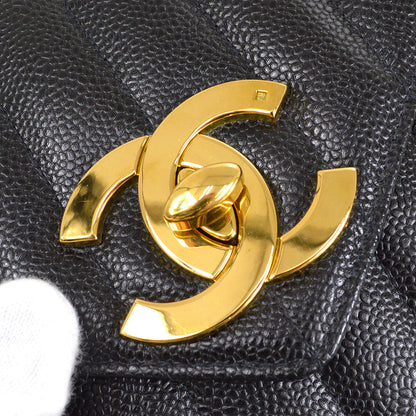 CHANEL 1994-1996 Vertical Letter Flap Jumbo Black Caviar