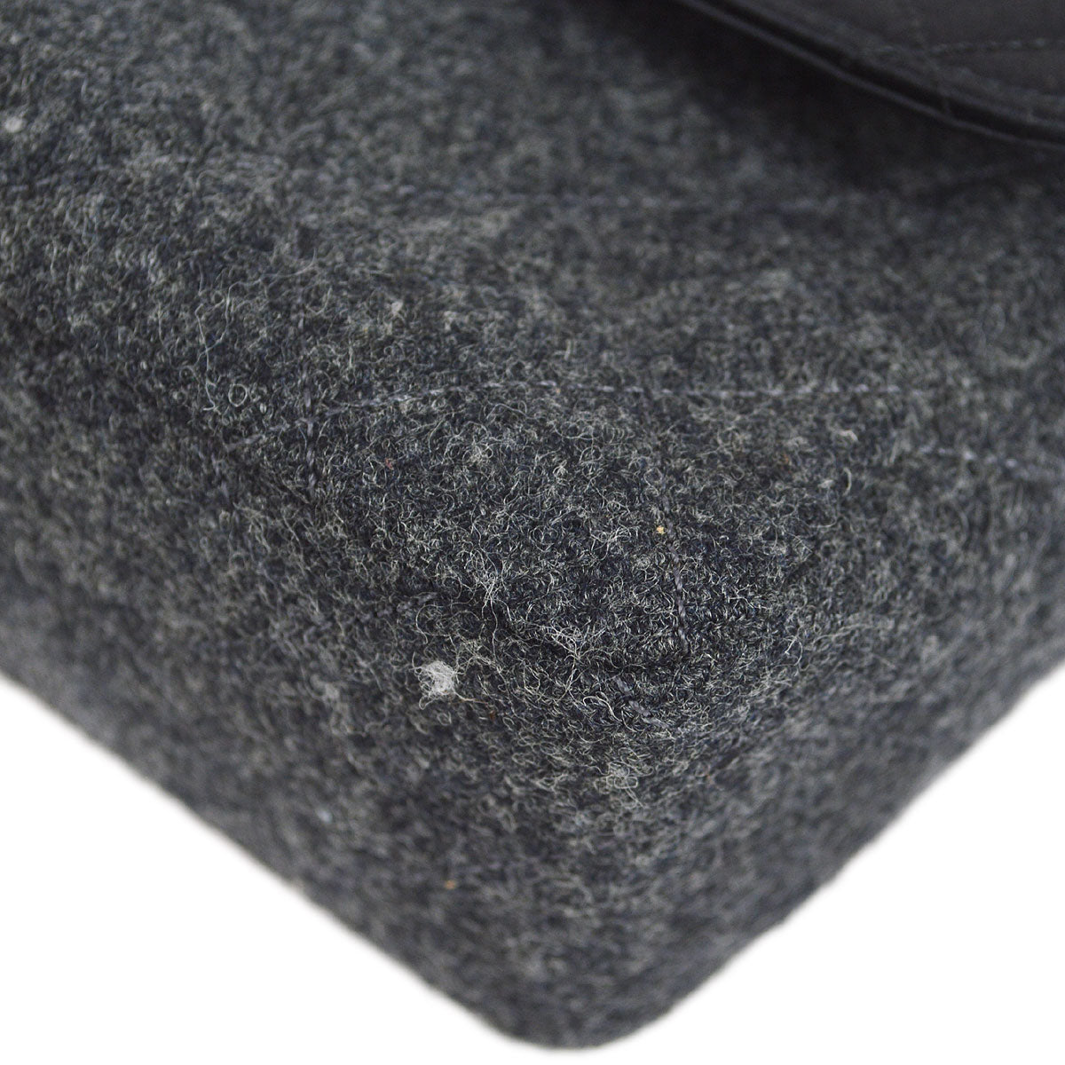 CHANEL 1989-1991 Black Satin Grey Wool Straight Flap Mini