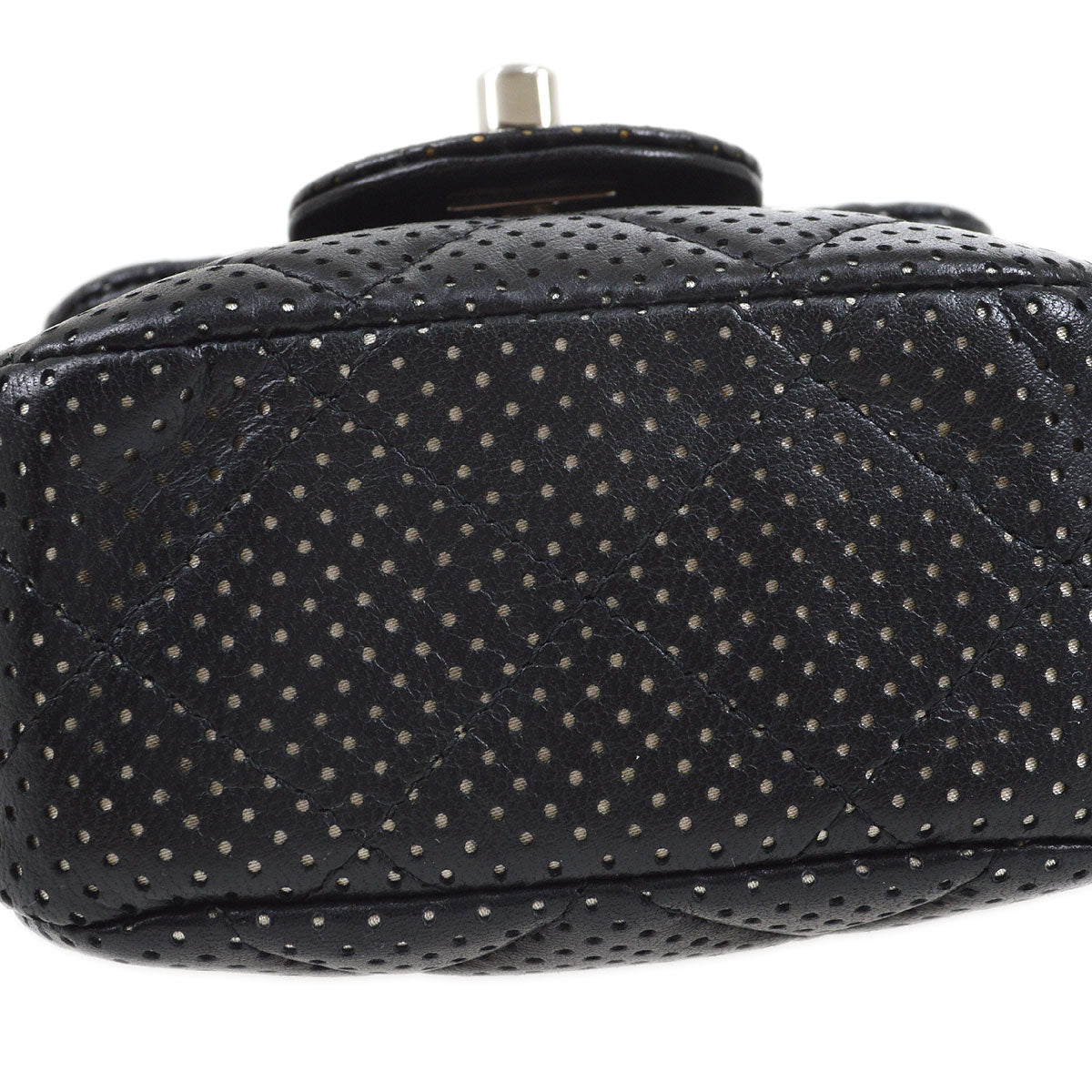 CHANEL 2007 Black Lambskin Perforated Classic Flap Micro