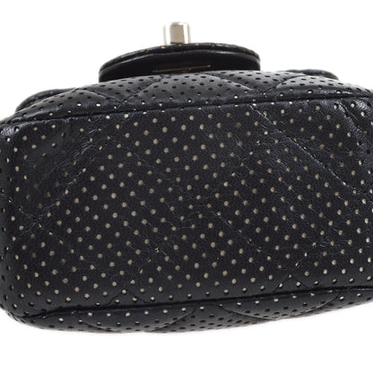 CHANEL 2007 Black Lambskin Perforated Classic Flap Micro