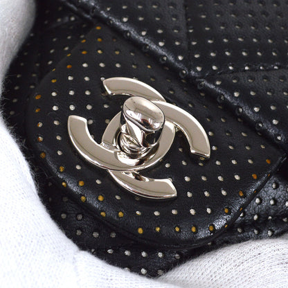CHANEL 2007 Black Lambskin Perforated Classic Flap Micro