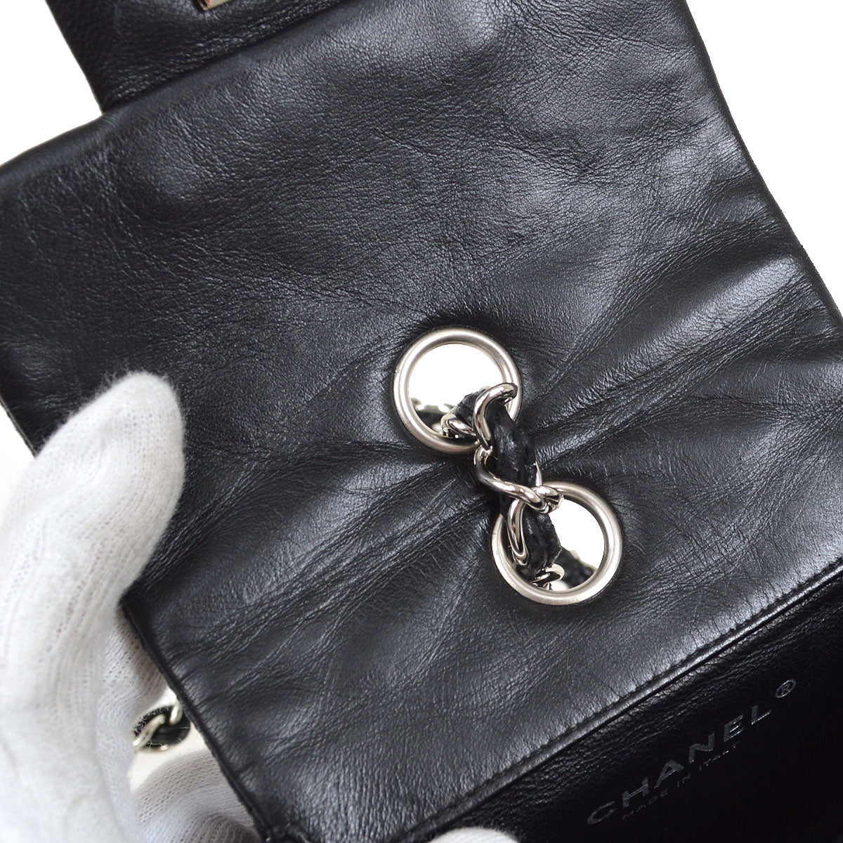 CHANEL 2007 Black Lambskin Perforated Classic Flap Micro