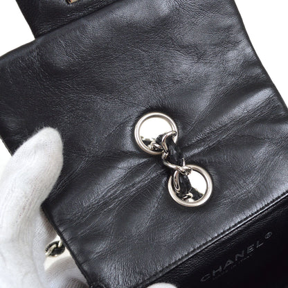 CHANEL 2007 Black Lambskin Perforated Classic Flap Micro