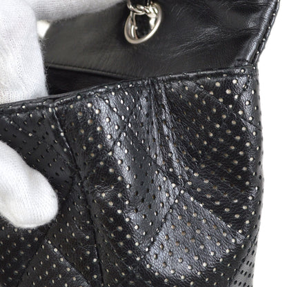CHANEL 2007 Black Lambskin Perforated Classic Flap Micro