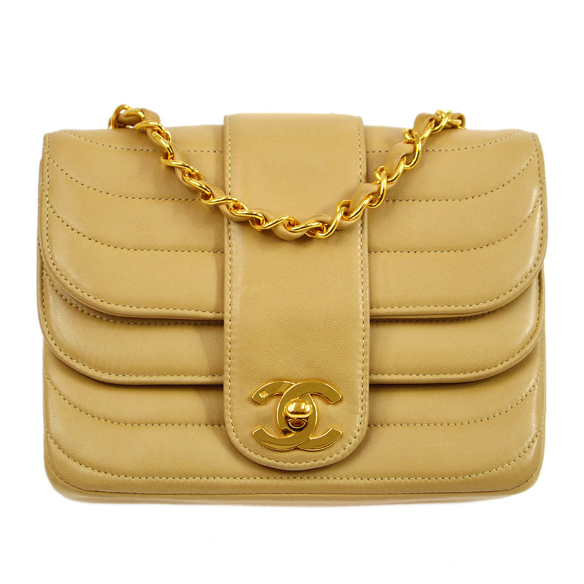 CHANEL 1991-1994 Beige Lambskin Horizontal Double Flap Mini
