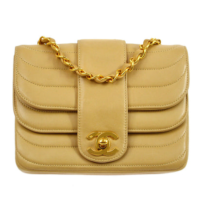 CHANEL 1991-1994 Beige Lambskin Horizontal Double Flap Mini