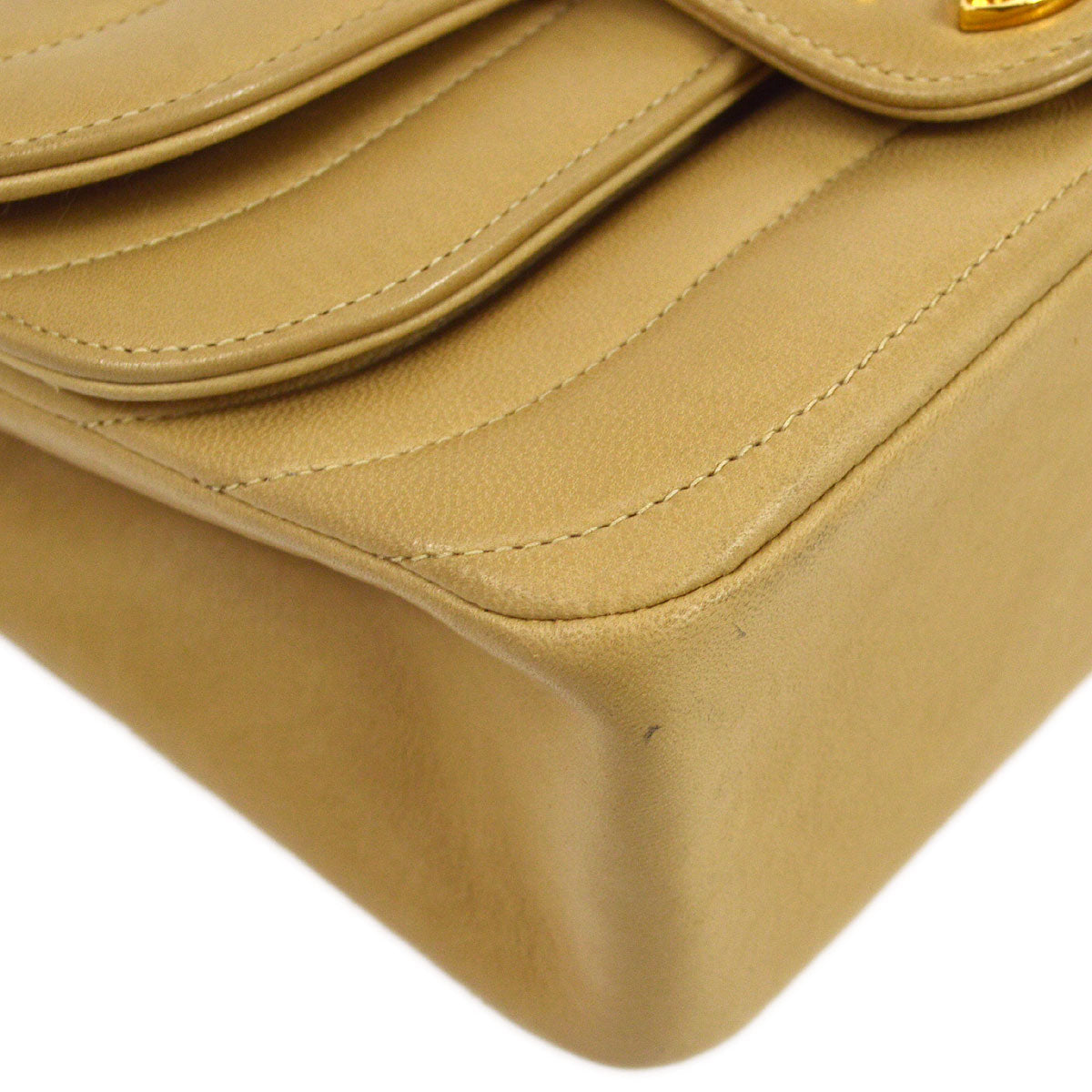 CHANEL 1991-1994 Beige Lambskin Horizontal Double Flap Mini
