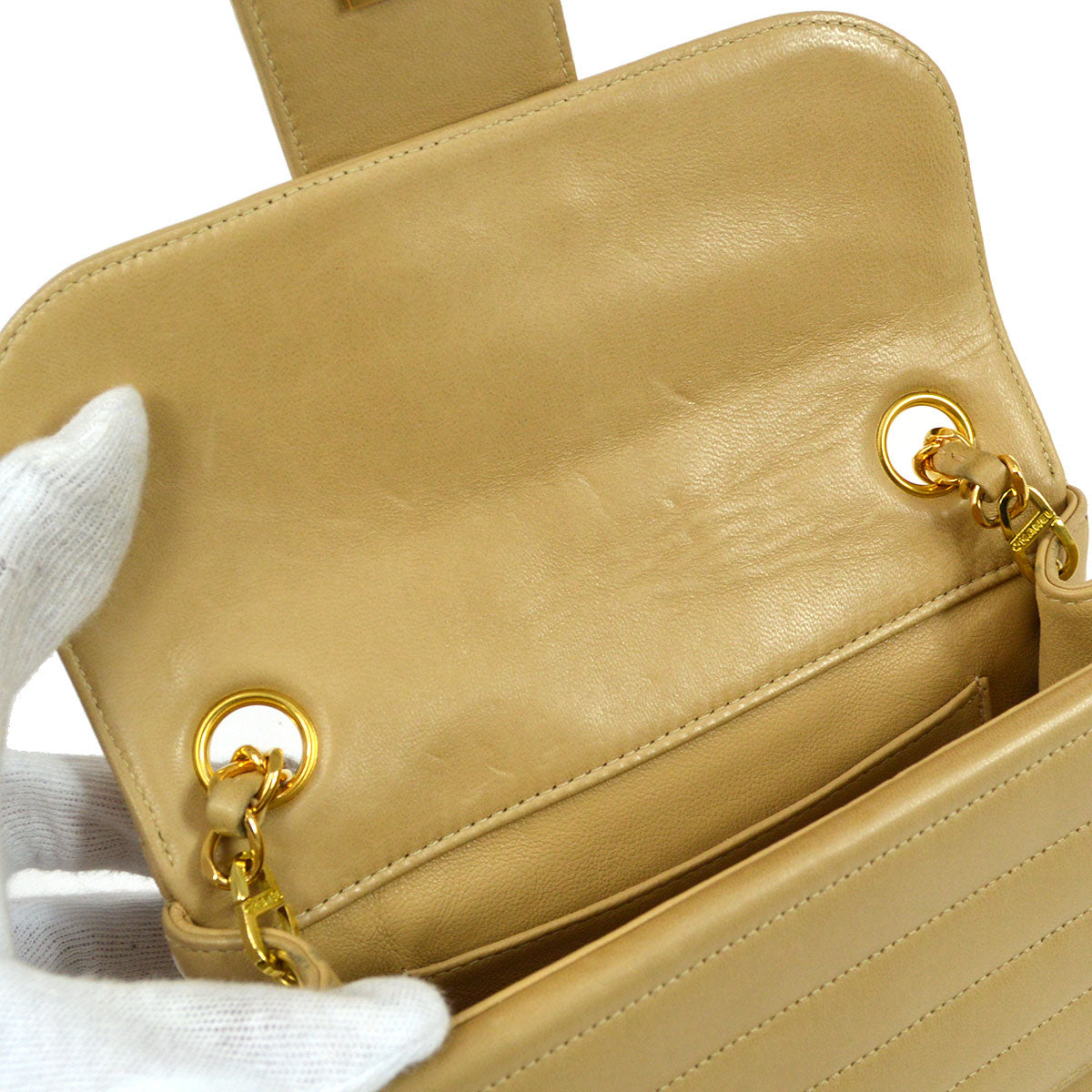 CHANEL 1991-1994 Beige Lambskin Horizontal Double Flap Mini